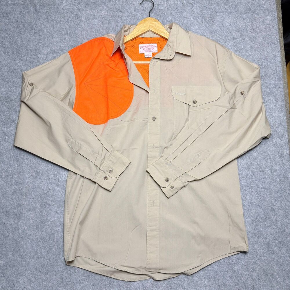 Filson Men's Field Shooting Shirt Large Tan Orange Vented Mesh Made in USA 12041